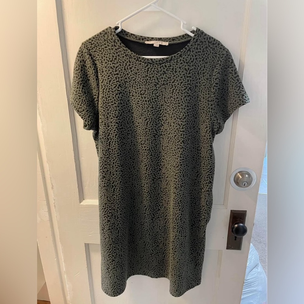 LOFT GREEN/BLACK DRESS, SHORT SLEEVE, KNEE LENGTH, LARGE